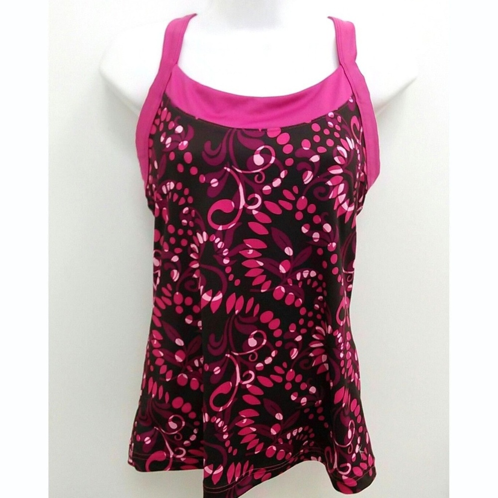 Danskin Now Yoga Top Athletic Pink Purple Paisley